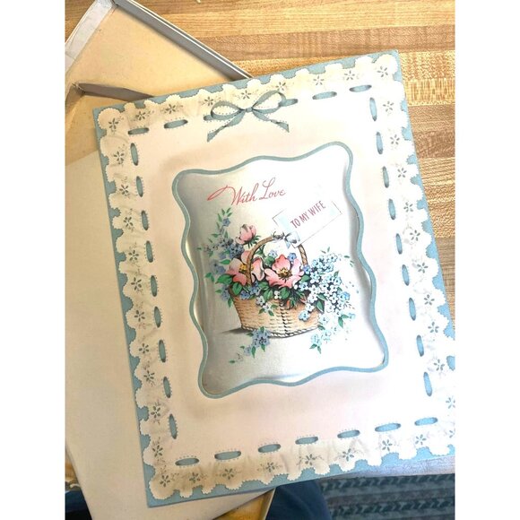 Vintage Greeting Card To My Wife Romantic Sentiment With Floral Basket Design In - Picture 2 of 10